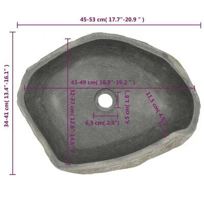 Chiuvetă din piatră de râu, (45-53)x(34-41) cm, oval