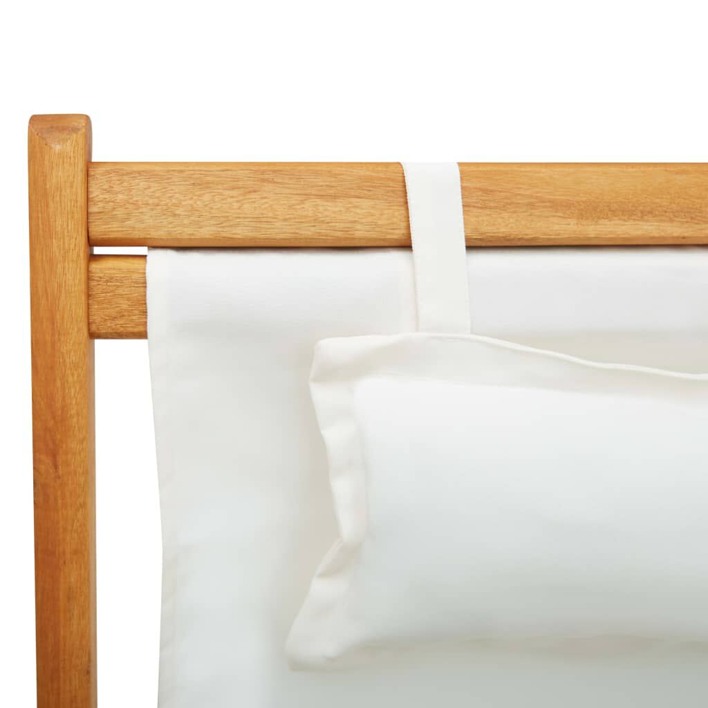 Scaun de plajă pliabil, crem, lemn masiv de eucalipt, textil