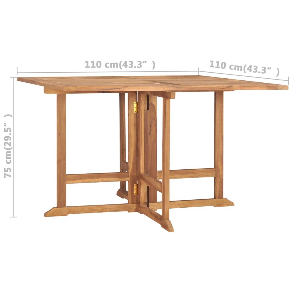 Masă pliabilă pentru terasă, 109,5 cm x 109,5 cm x 75,5 cm, lemn masiv de tec
