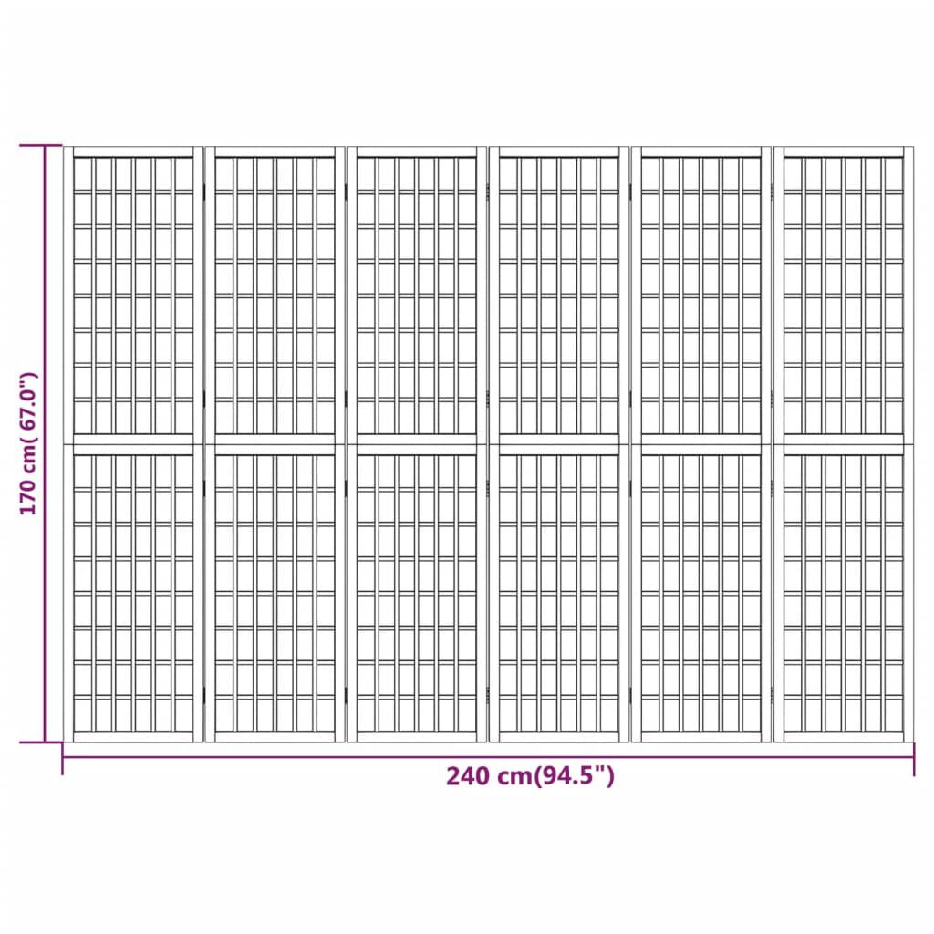 Paravan pliabil cu 6 panouri, stil japonez, negru, 240x170 cm