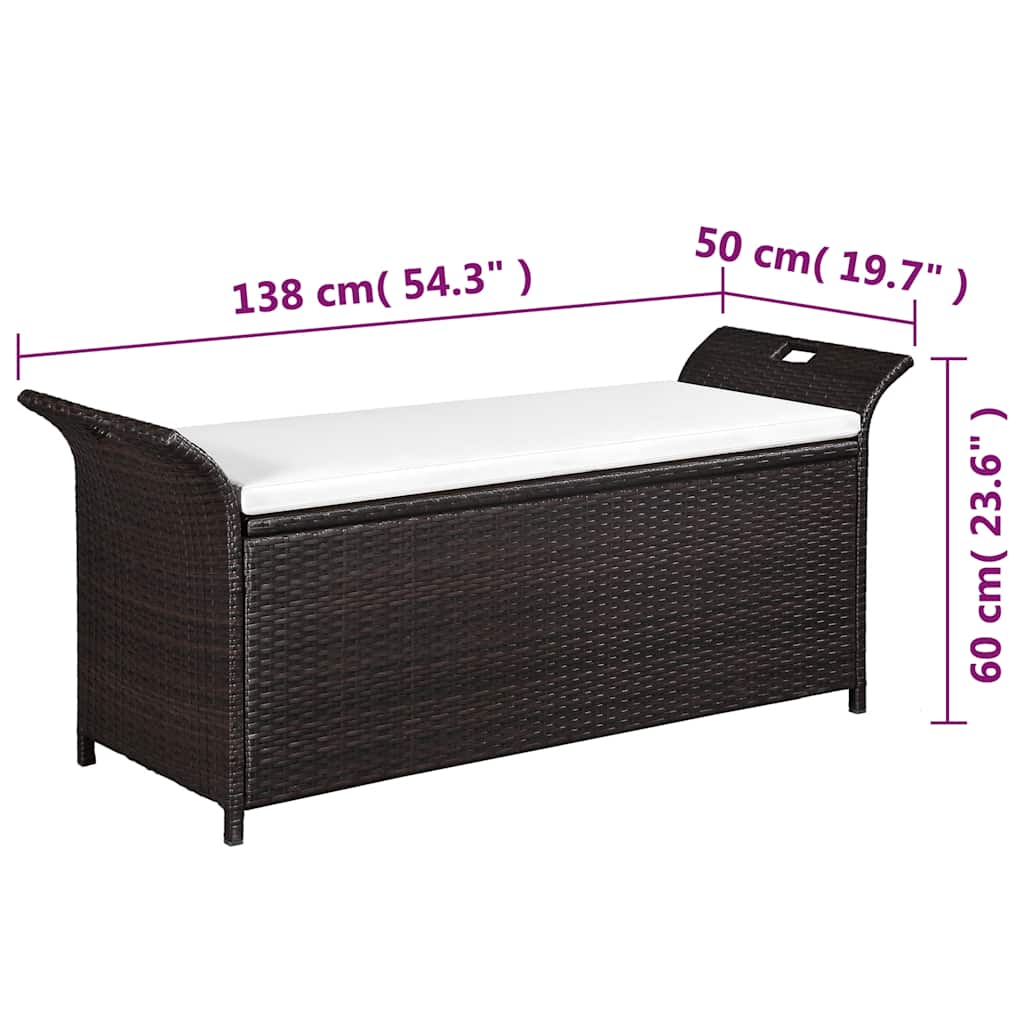 Bancă de depozitare cu pernă, maro, 138 cm, poliratan