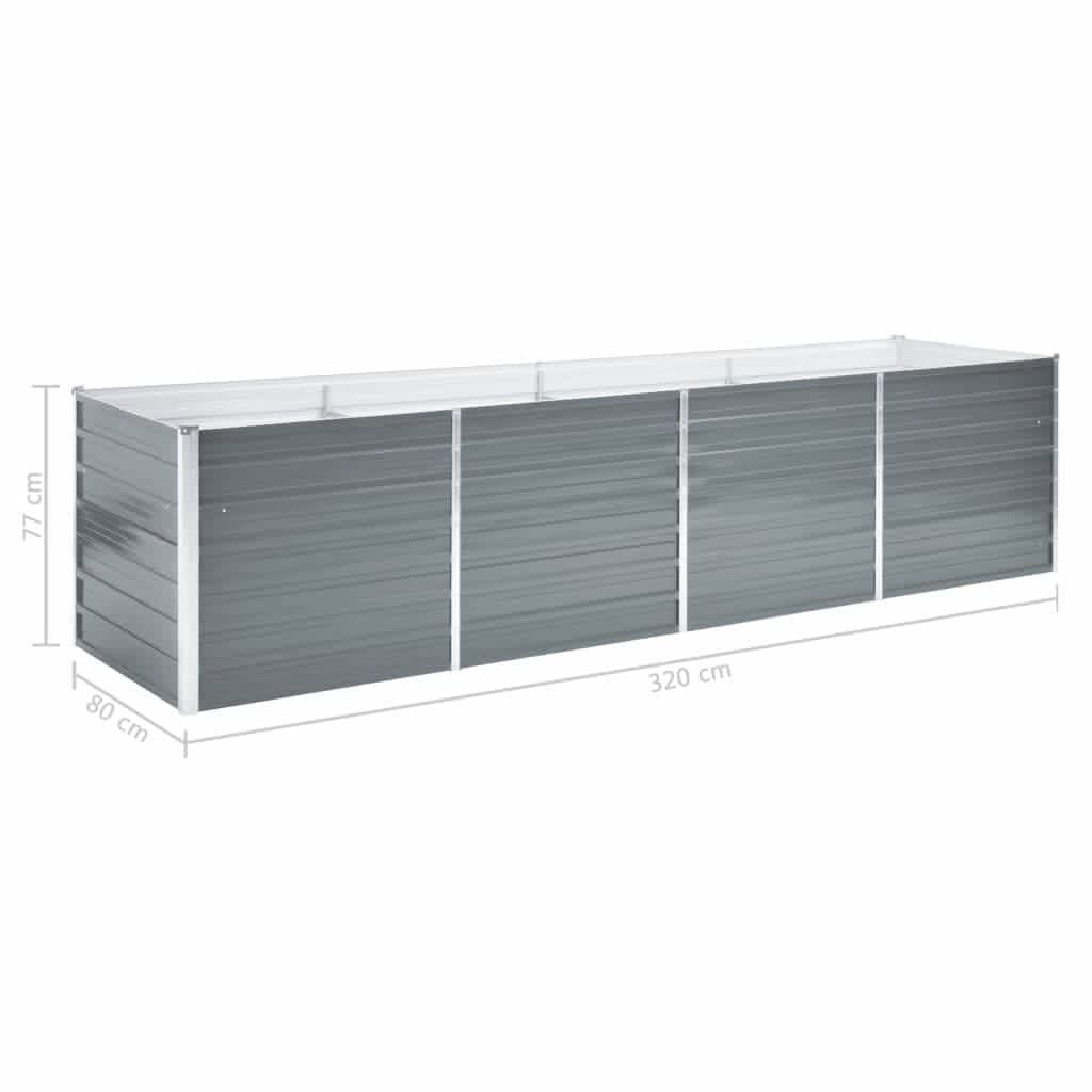 Strat înălțat de grădină, gri, 320x80x77 cm, oțel galvanizat