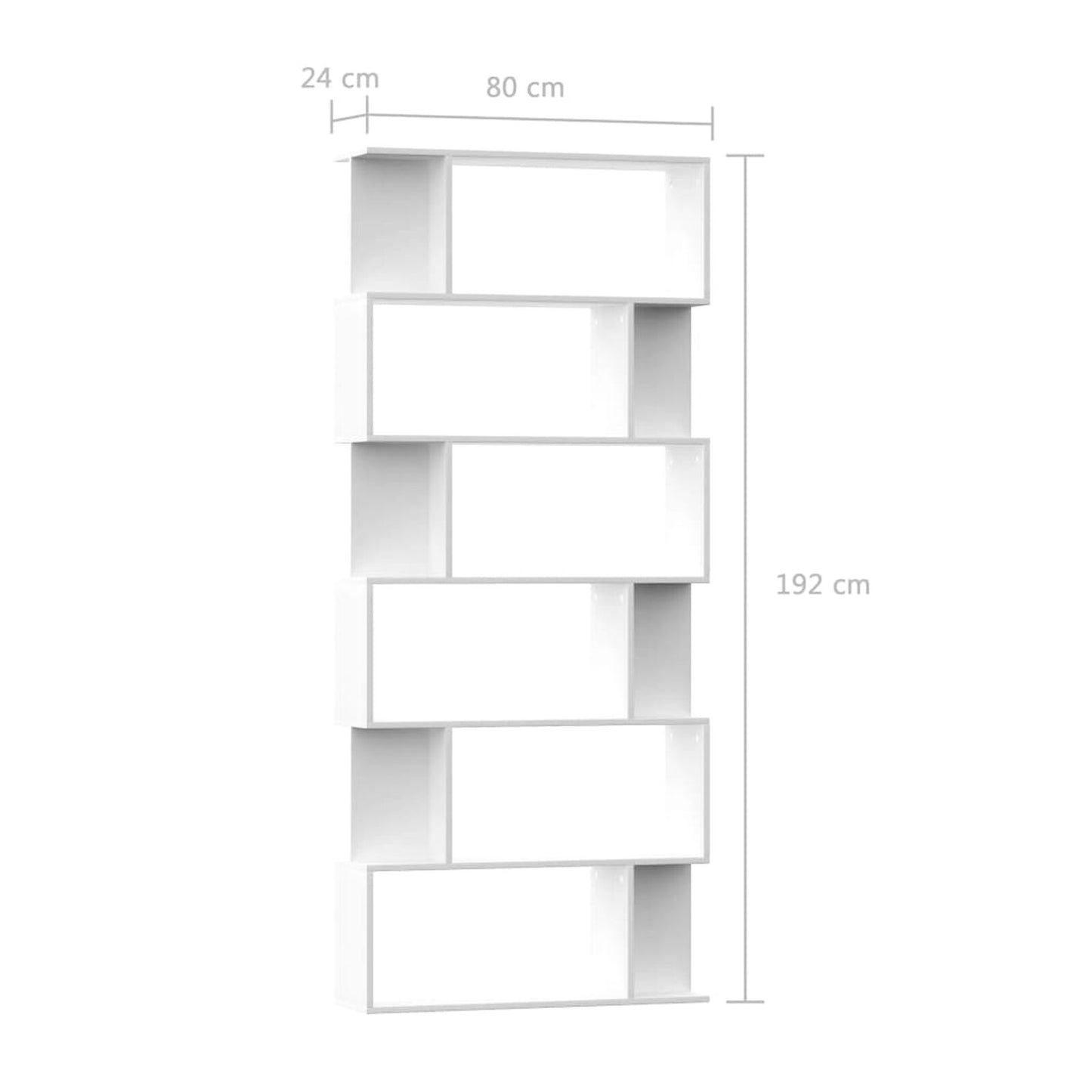 Bibliotecă/Separator cameră, alb extralucios, 80x24x192 cm, PAL