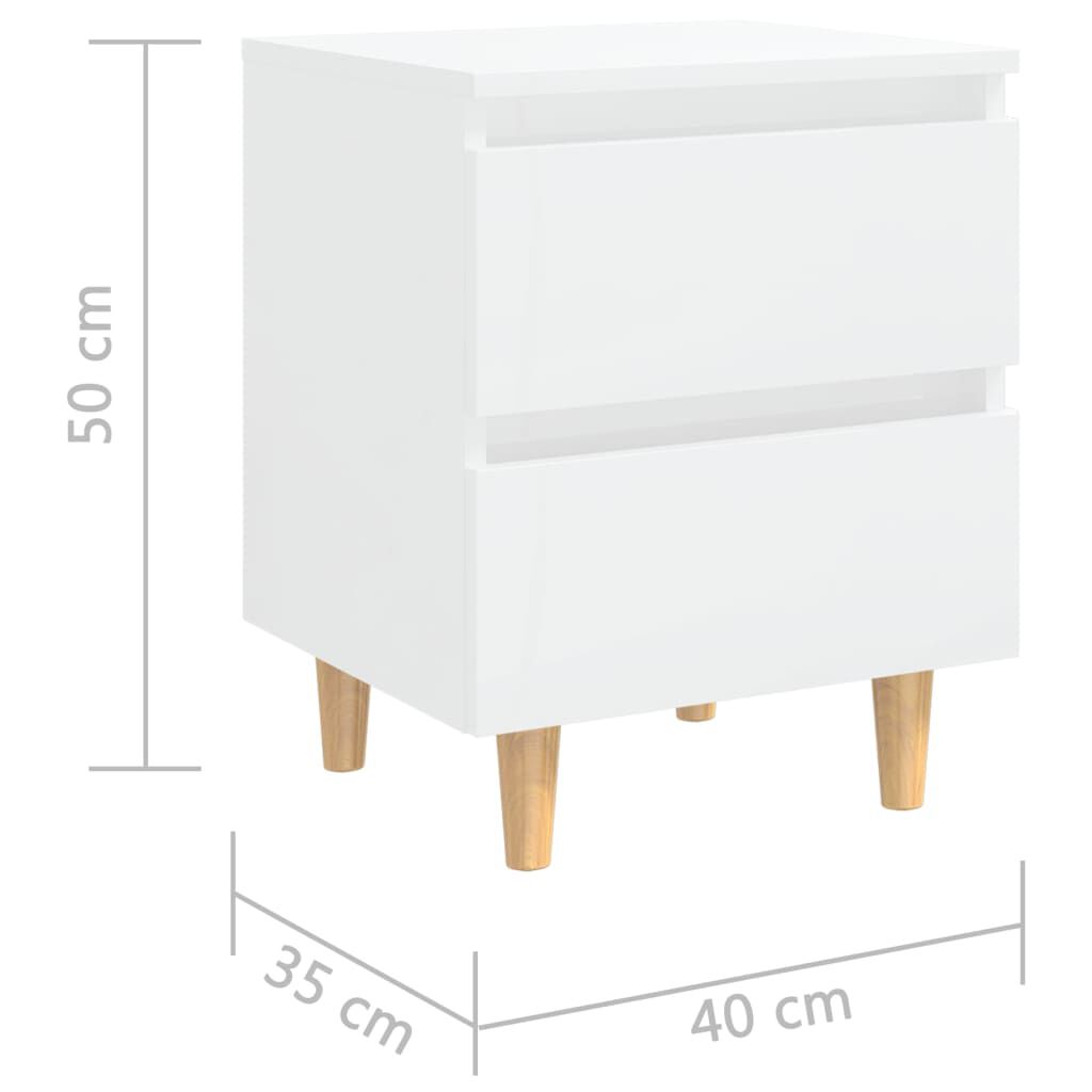 Noptieră & picioare lemn masiv pin alb extralucios 40x35x50 cm