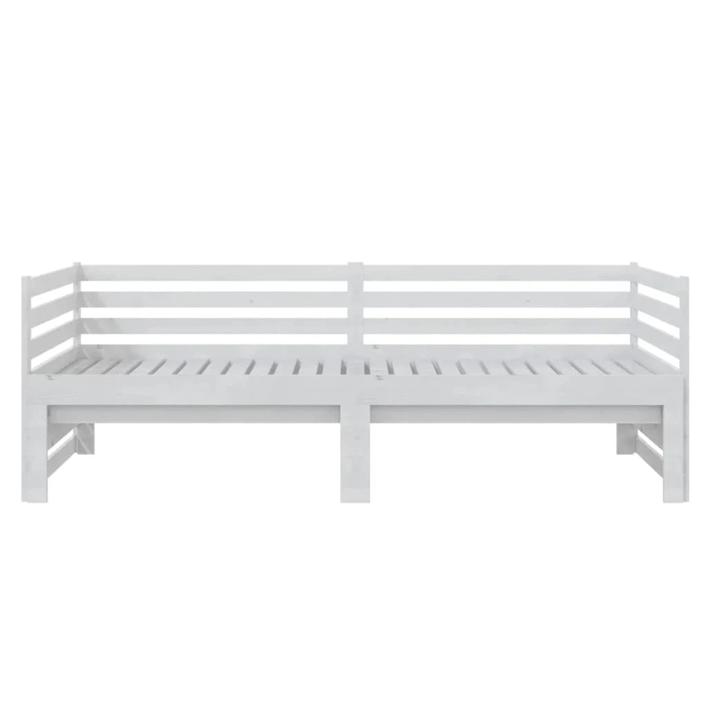 Pat extensibil de zi, alb, 2x(90x200) cm, lemn masiv de pin