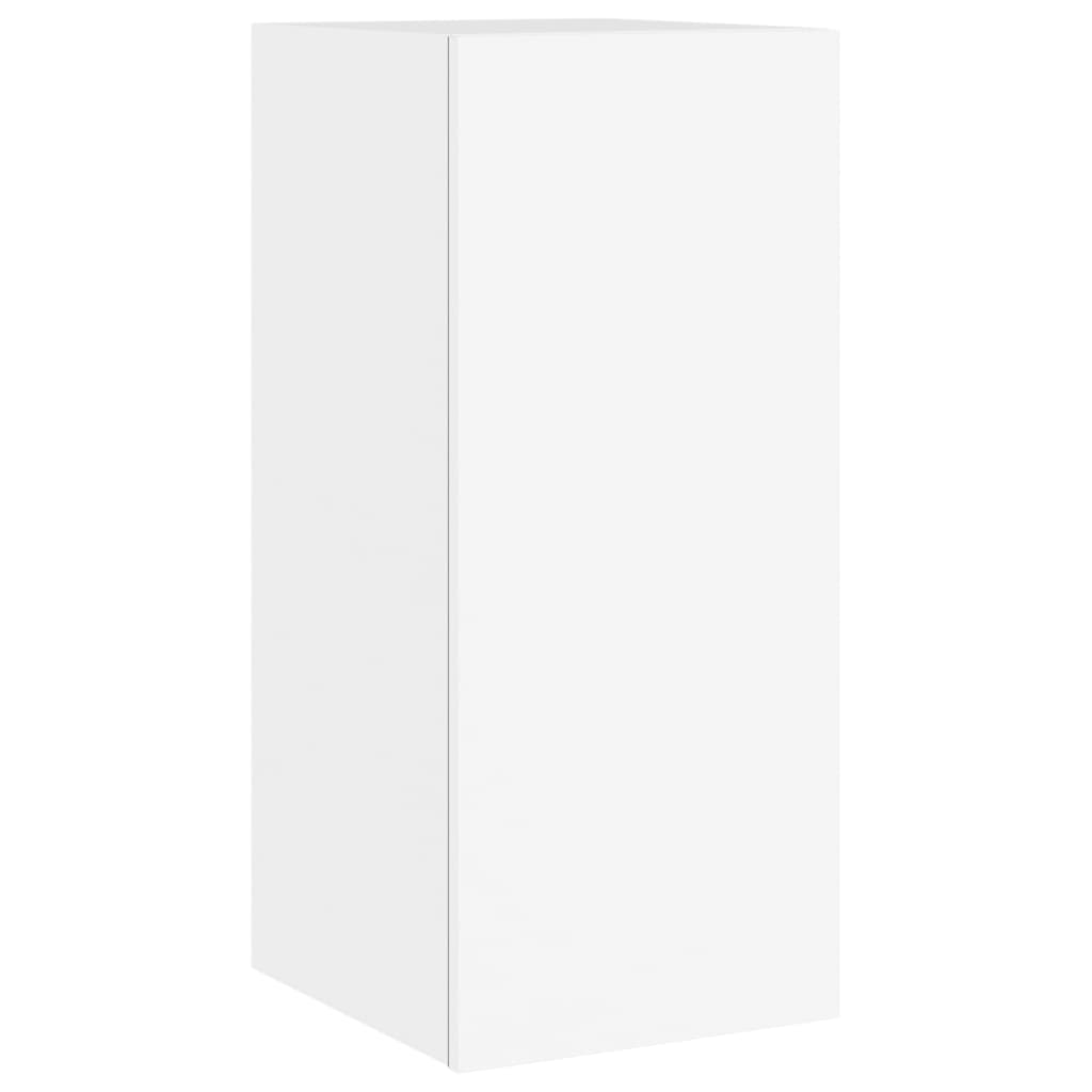 Comode TV de perete cu lumini LED, 2 buc., alb, 30,5x35x70 cm