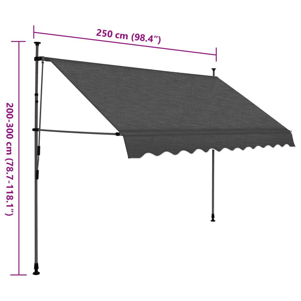 Copertină retractabilă manual cu LED, antracit, 250 cm