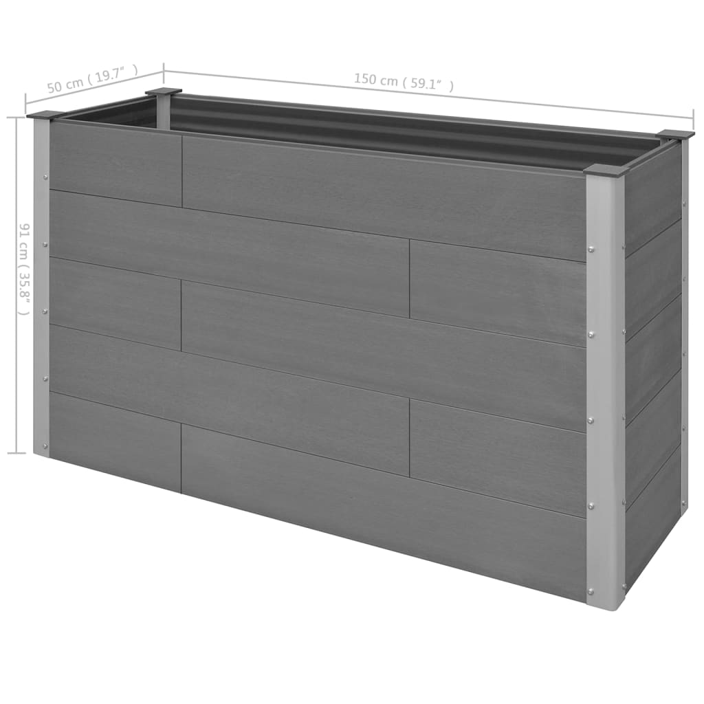 Pat de grădină înălțat, gri, compozit lemn-plastic, aluminiu