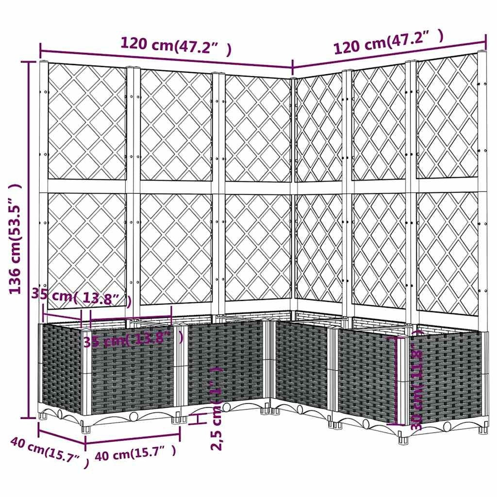 Jardinieră de grădină cu spalier,albastru gri, 120x120x136 cm, PP