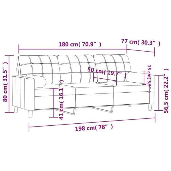 Canapea cu 3 locuri , maro, 180 cm, textil