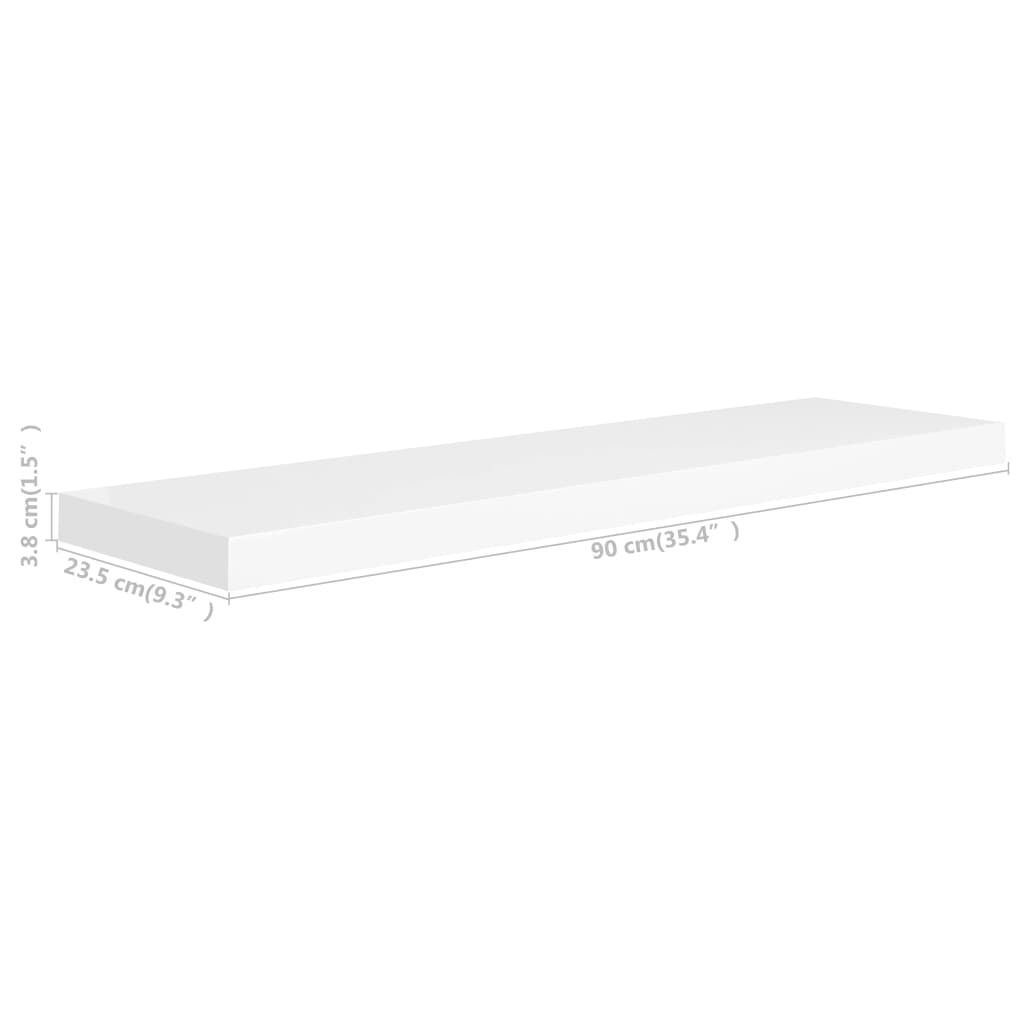 Rafturi de perete suspendate, 2 buc., alb, 90x23,5x3,8 cm, MDF