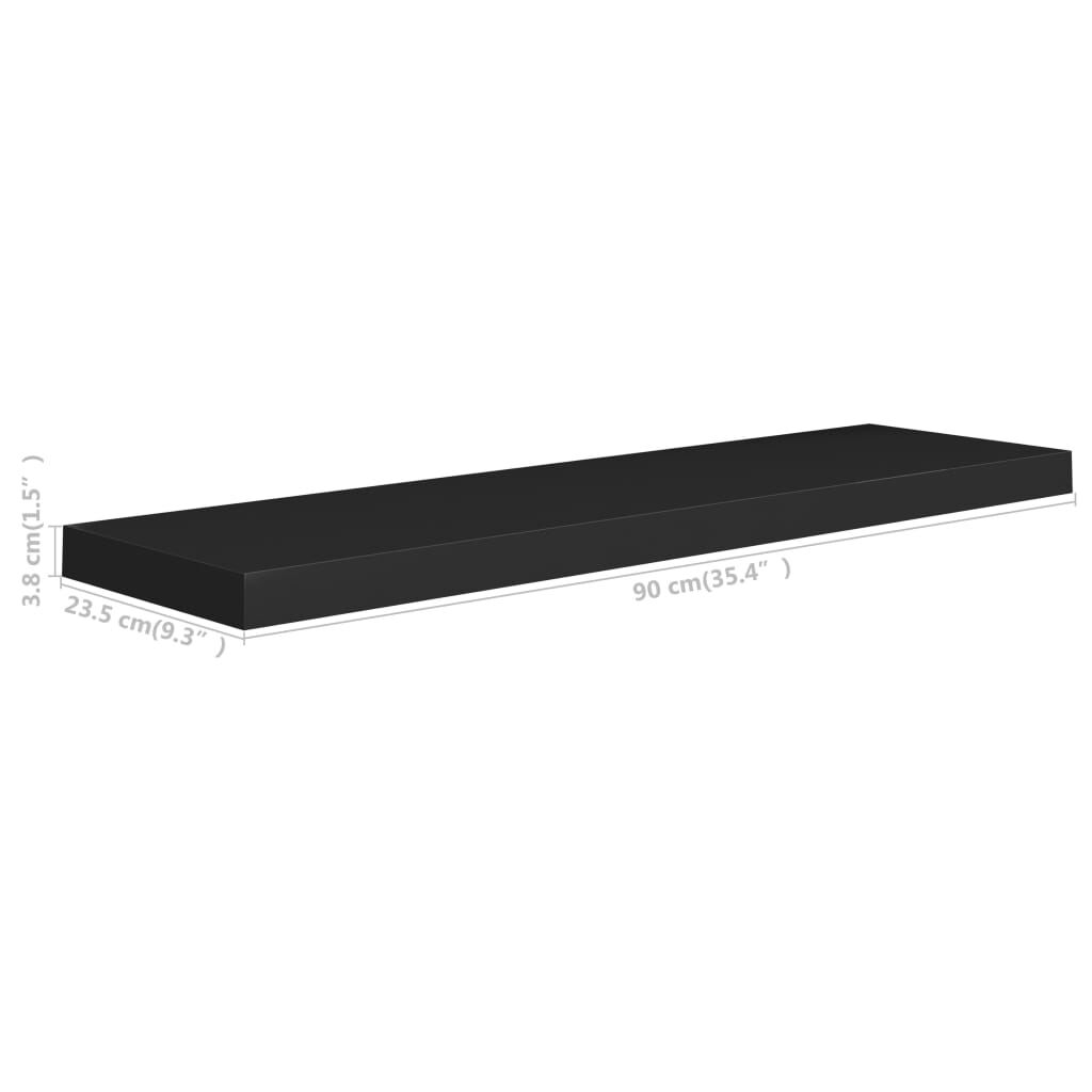 Rafturi de perete suspendate 4 buc., negru, 90x23,5x3,8 cm, MDF