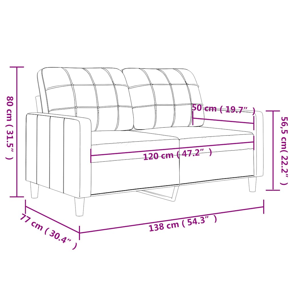 Canapea cu 2 locuri, gri, 120 cm, piele ecologică