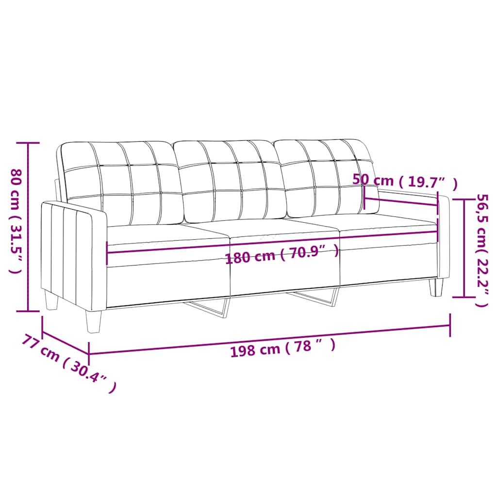 Canapea cu 3 locuri, negru, 180 cm, piele ecologică