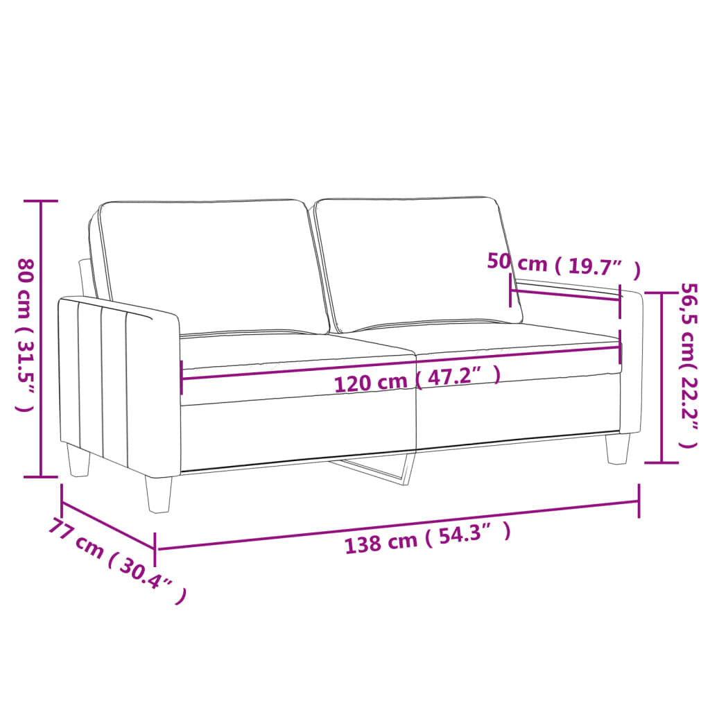 Canapea cu 2 locuri, gri, 140 cm, piele ecologică