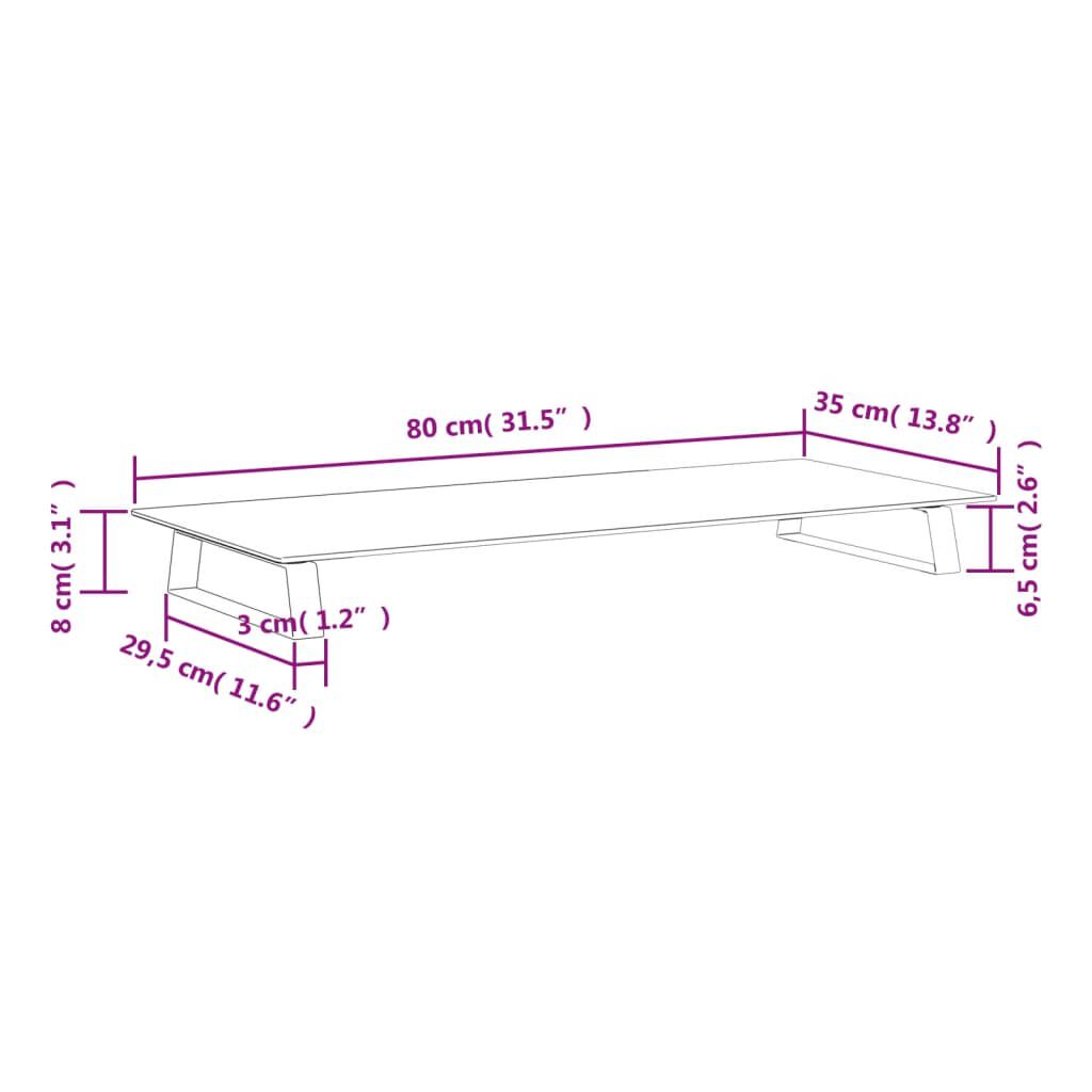 Suport de monitor, negru, 80x35x8 cm, sticlă securizată/ metal