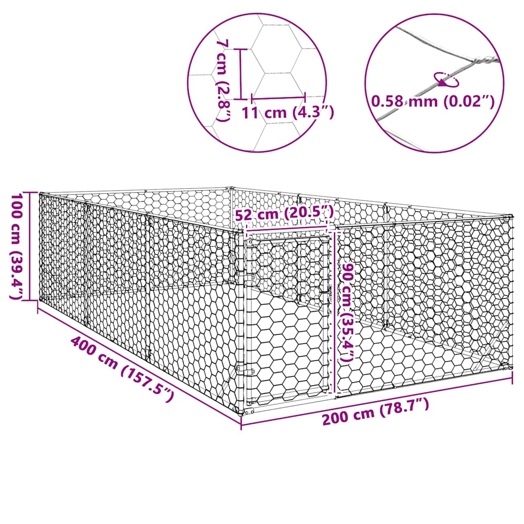 Cușcă pentru câini de exterior cu ușă 2x4x1 m, oțel galvanizat