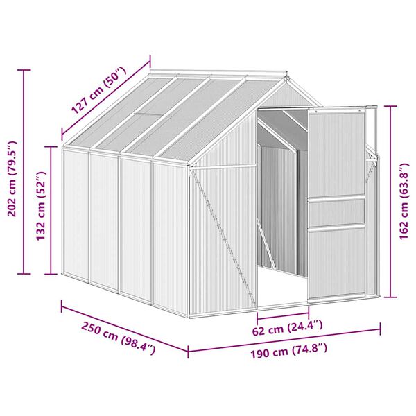 Seră cu cadru de bază, antracit, 4,75 m², aluminiu