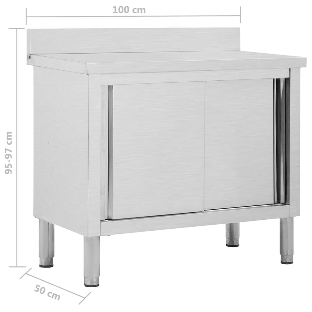 Masă de lucru cu uși glisante 100x50x(95-97)cm oțel inoxidabil