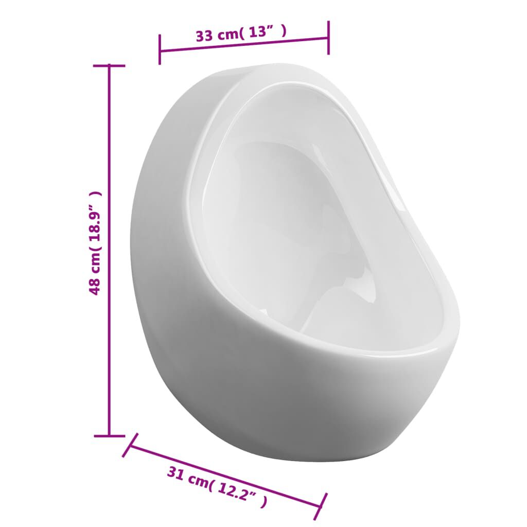 Pisoar de perete cu supapă pentru spălare, alb, ceramică