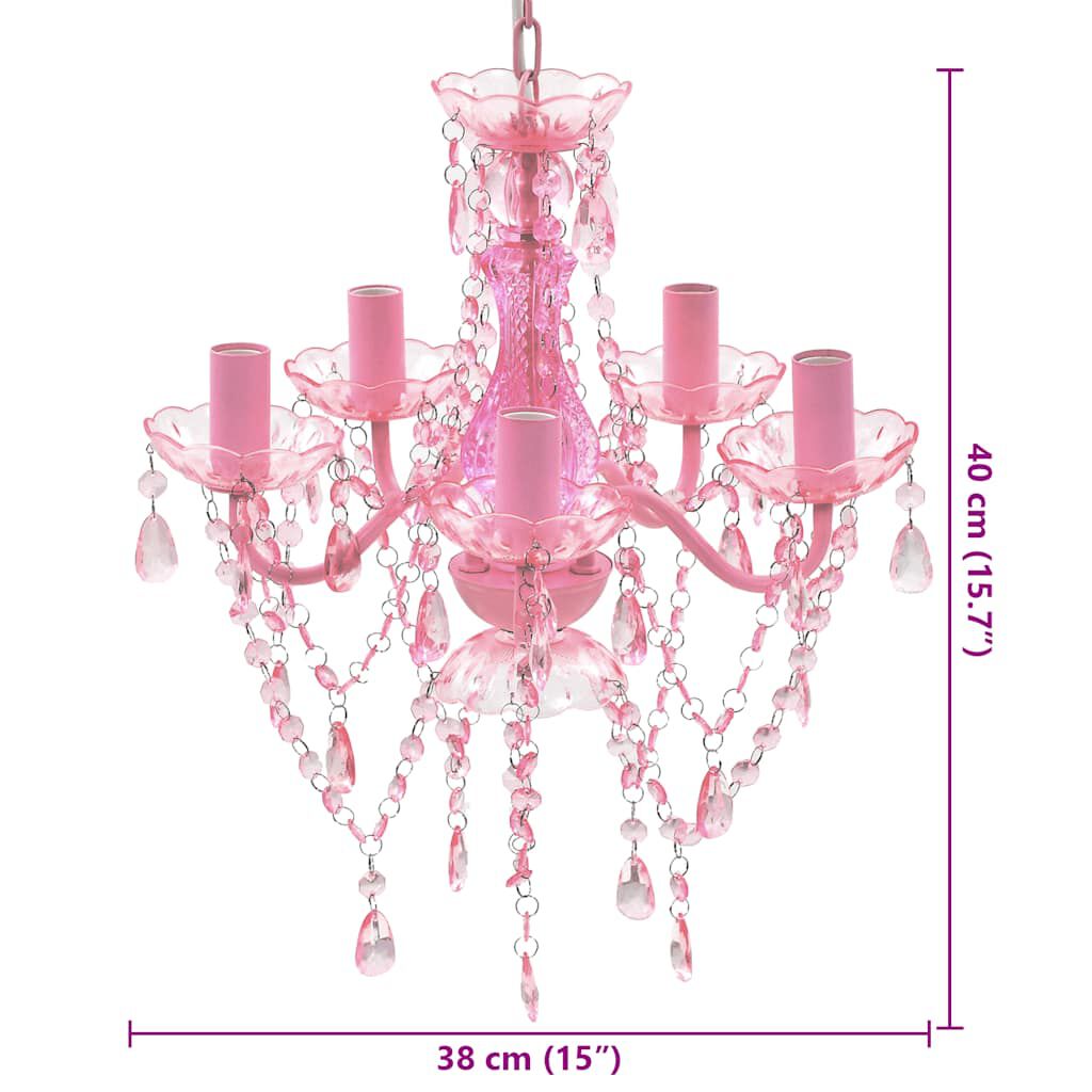 Lustră roz de cristal artificial cu 5 becuri