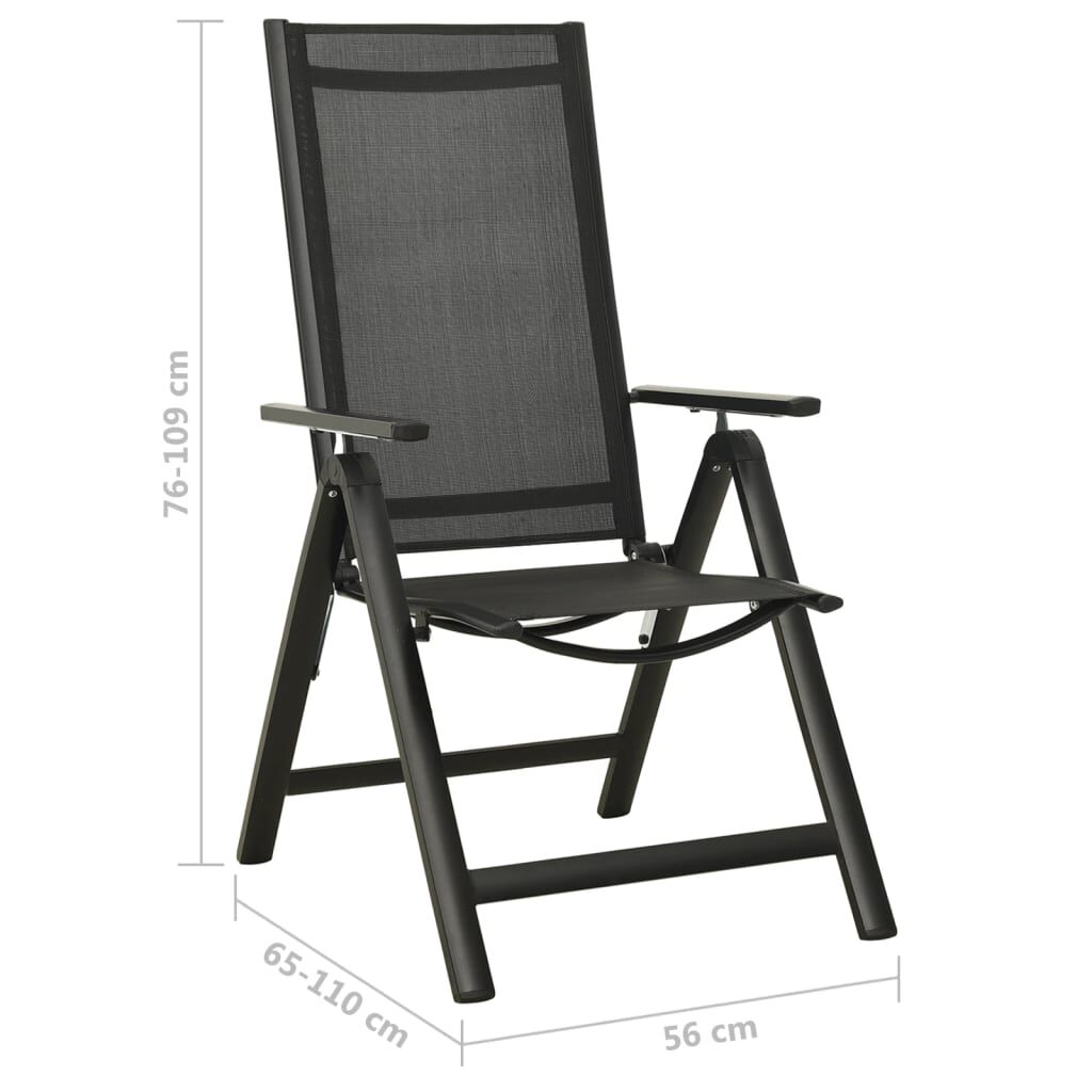 Scaune de grădină pliante, 2 buc., negru, textilenă&aluminiu