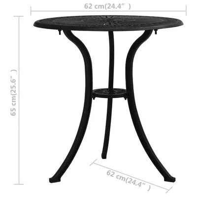 Set mobilier bistro, 3 piese, negru, aluminiu turnat
