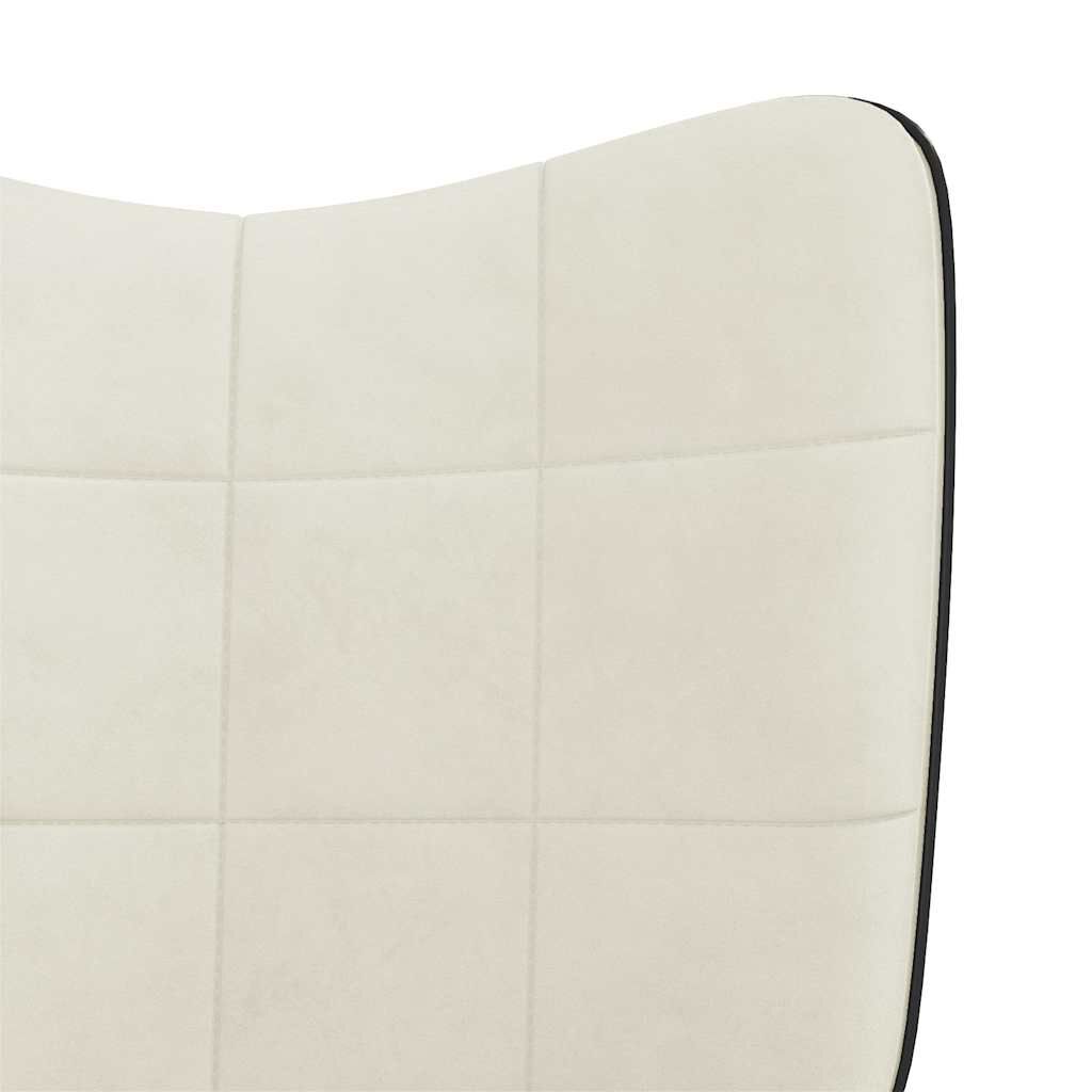 Scaun de relaxare cu taburet, alb crem, catifea și PVC