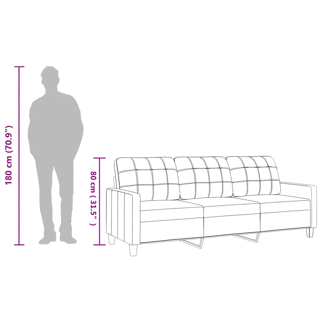 Canapea cu 3 locuri, gri, 180 cm, piele ecologică