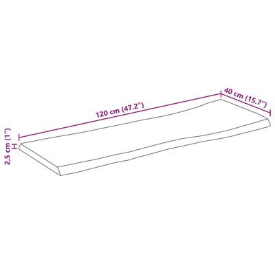 Blat masă cu margini naturale, 120x36x2,5 cm, lemn masiv mango