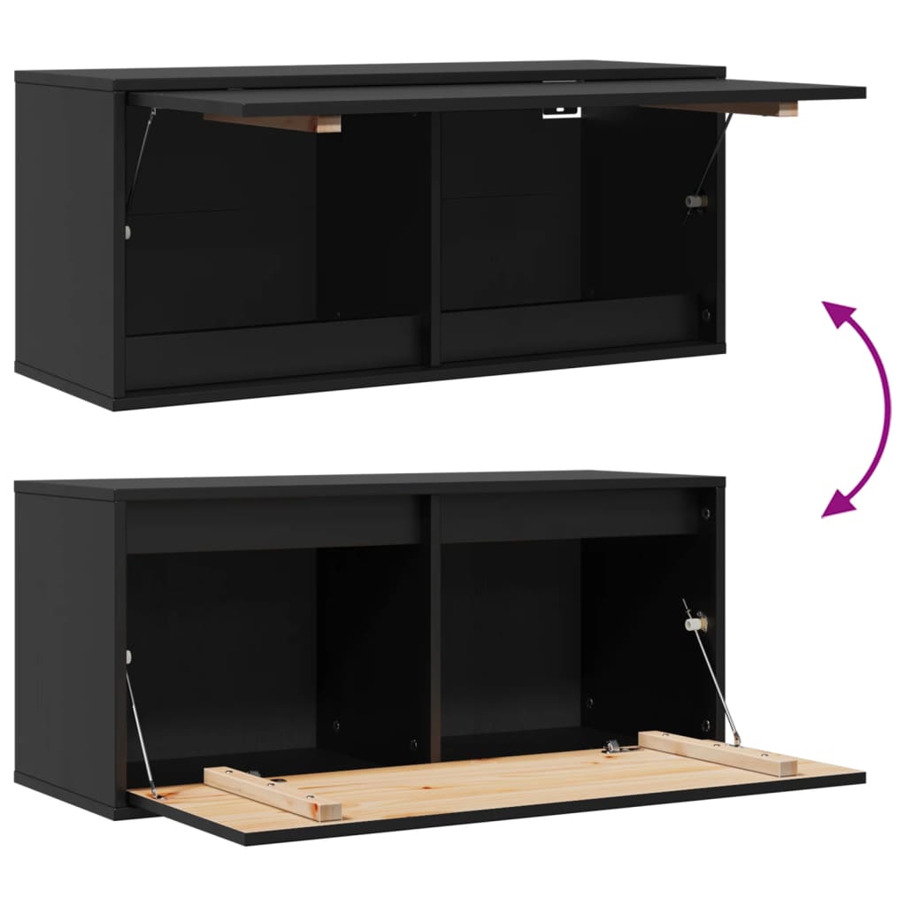 Dulap de perete, negru, 80x30x35 cm, lemn masiv de pin