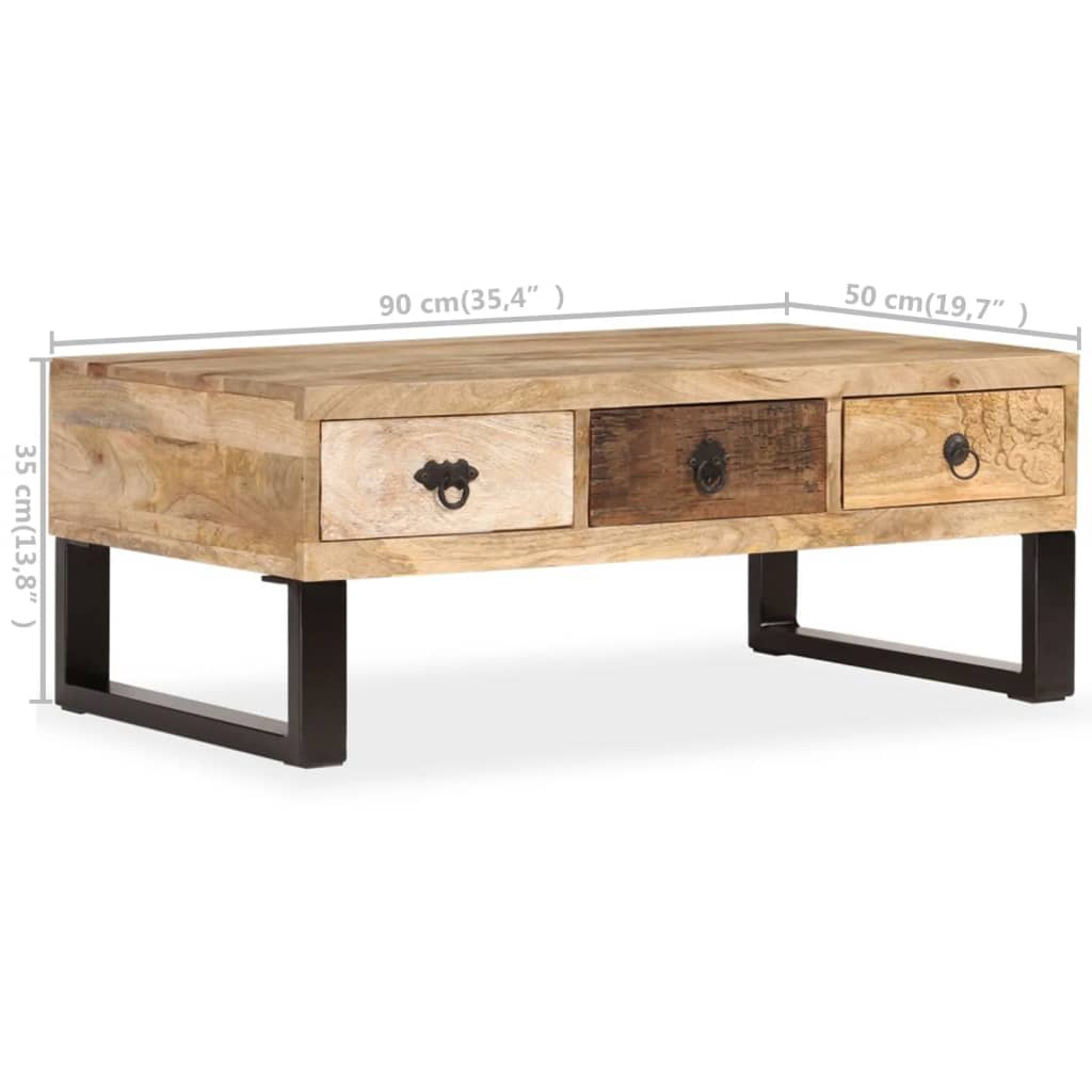 Masuta cafea 3 sertare , lemn masiv de mango, 90x50x35 cm