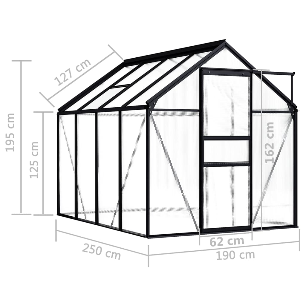 Seră antracit aluminiu 4,75 m² materiale rezistente la UV