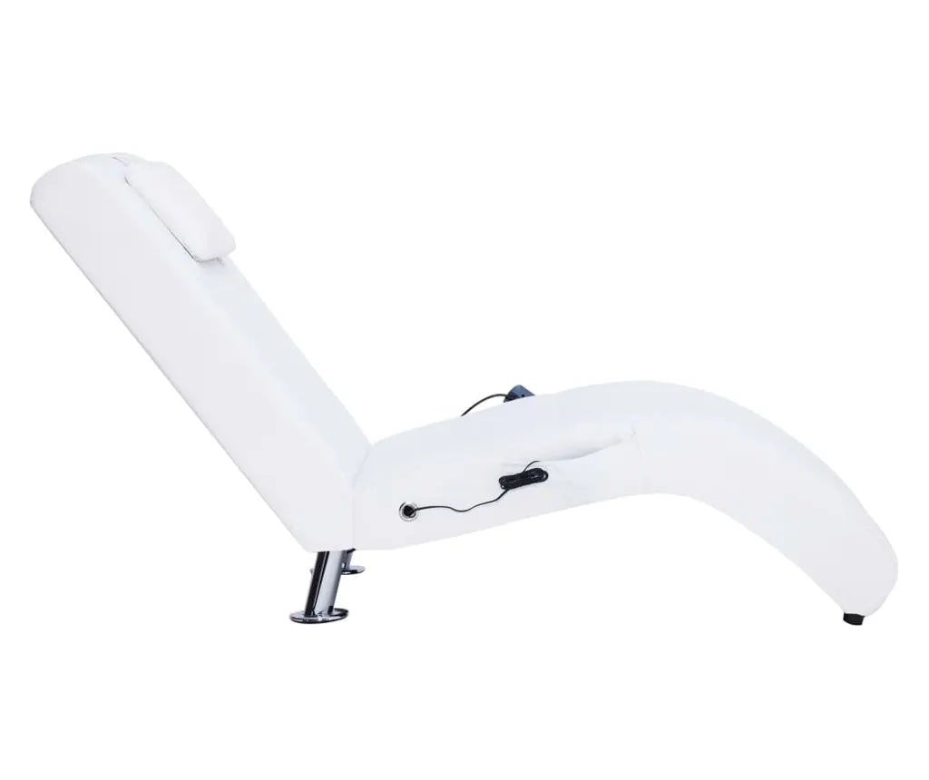 Sezlong de masaj cu perna, alb, piele artificiala