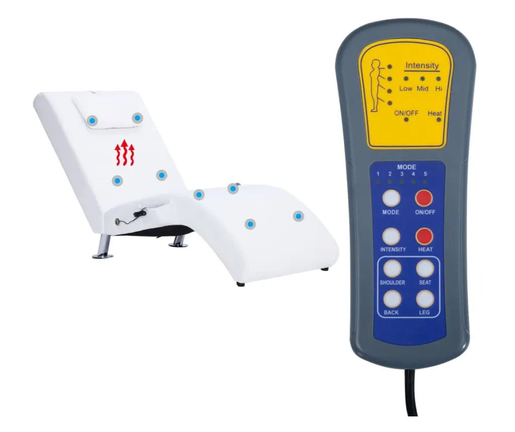 Sezlong de masaj cu perna, alb, piele artificiala