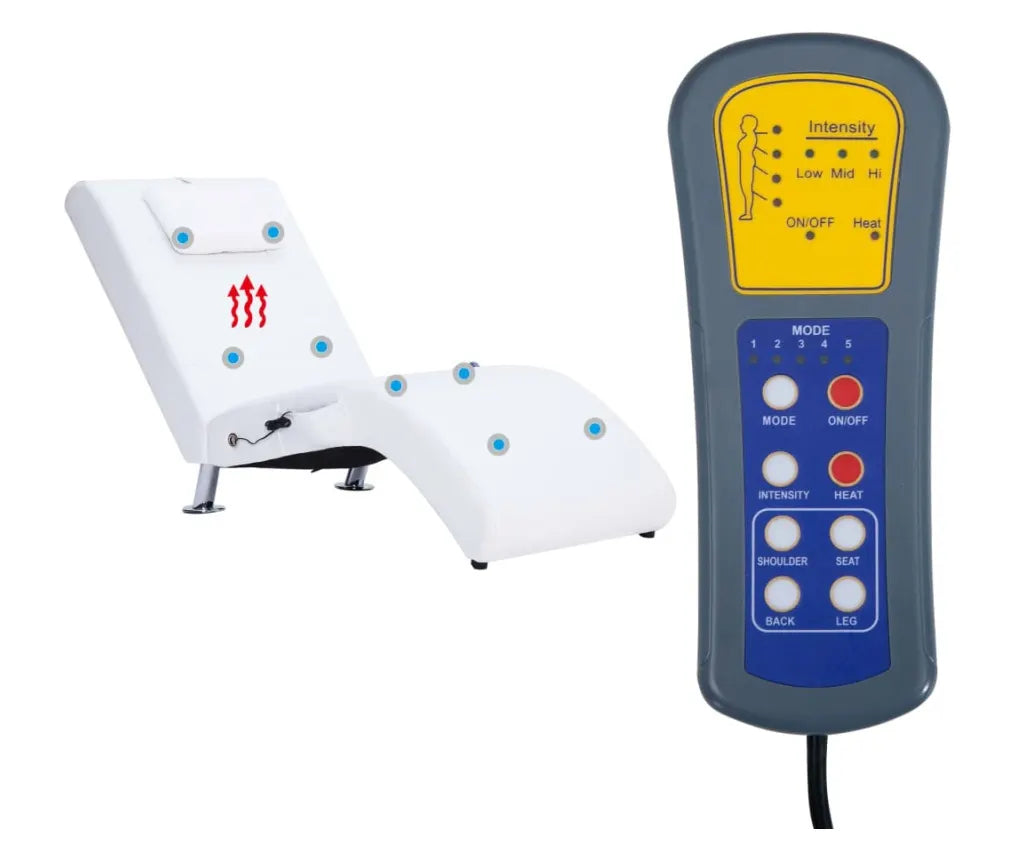 Sezlong de masaj cu perna, alb, piele artificiala