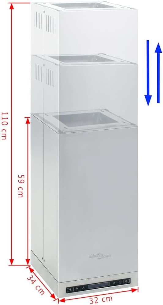 Hotă tip insulă, ecran LCD, senzor tactil, lumini LED de 756 m³/h, ventilator de evacuare cu 3 viteze