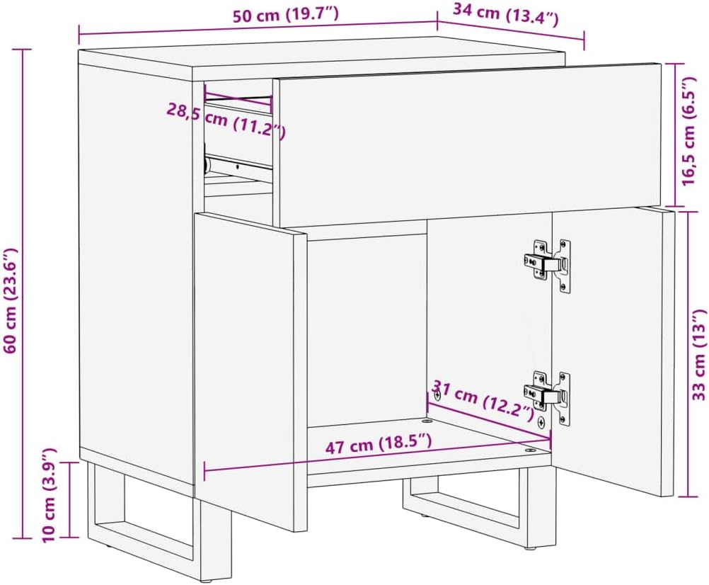 Noptieră, maro, 50x34x60 cm, lemn masiv de mango
