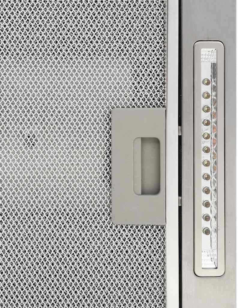 Hotă tip insulă, ecran LCD, senzor tactil, lumini LED de 756 m³/h, ventilator de evacuare cu 3 viteze