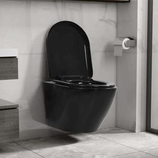 Vas WC suspendat fără ramă, negru, ceramică