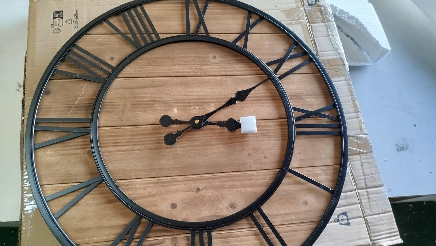 Ceas de perete vintage, cu cuarț, lemn și metal, XXL, 60 cm