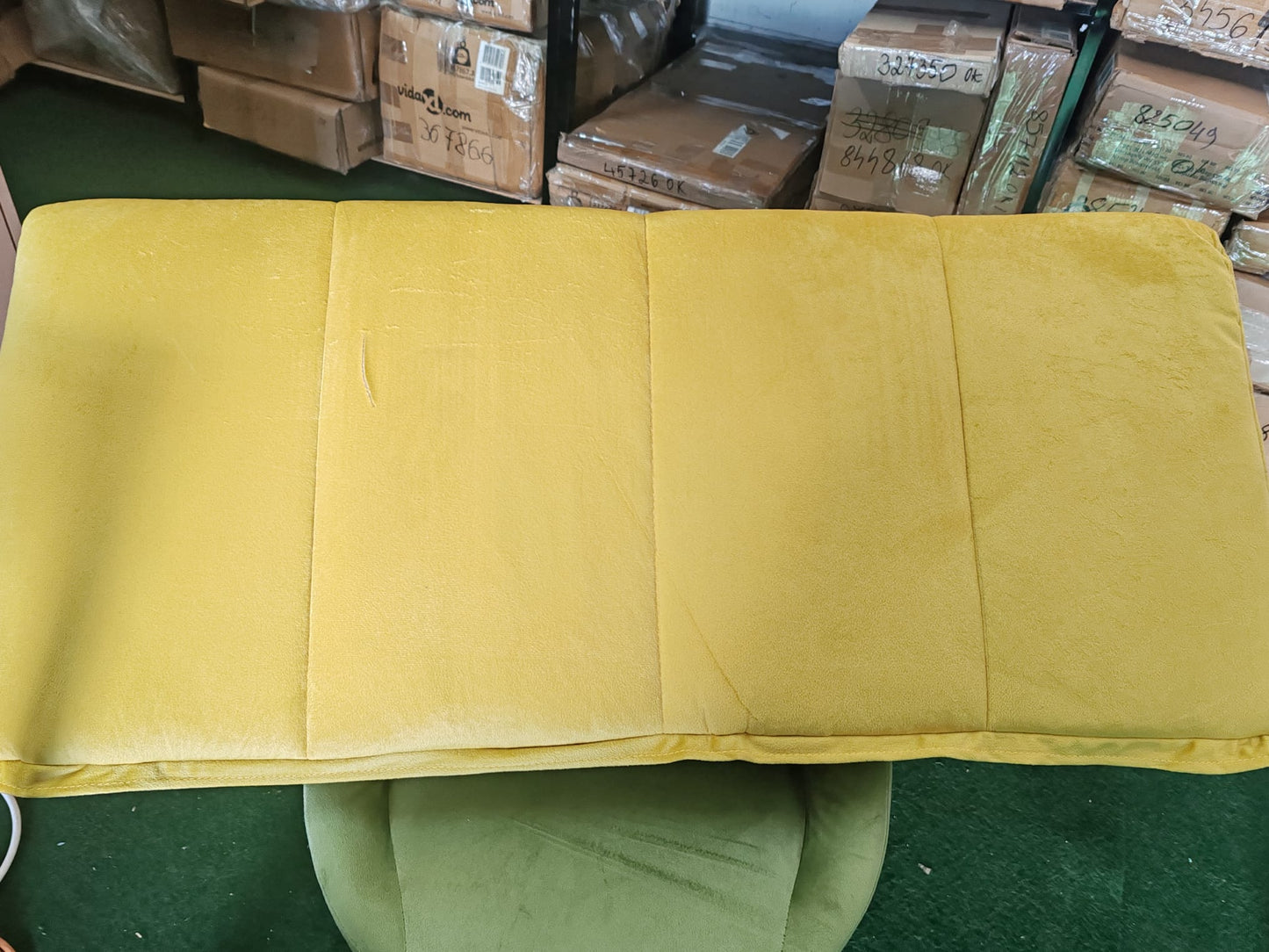 Canapea extensibilă cu 2 locuri, 2 perne, galben, catifea