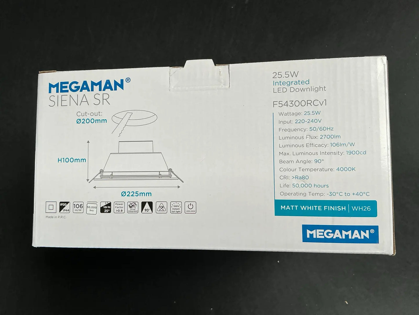 Spot LED încastrat Megaman SIENA SR, 25.5W, 2700lm, reflector lucios, alb mat 519286