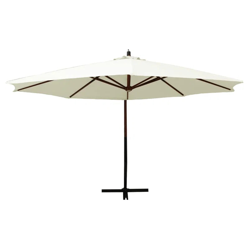 Umbrelă de soare suspendată cu stâlp de lemn, 350 cm, alb