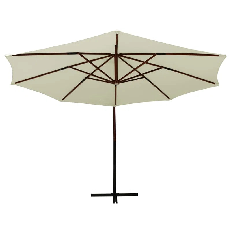 Umbrelă de soare suspendată cu stâlp de lemn, 350 cm, alb