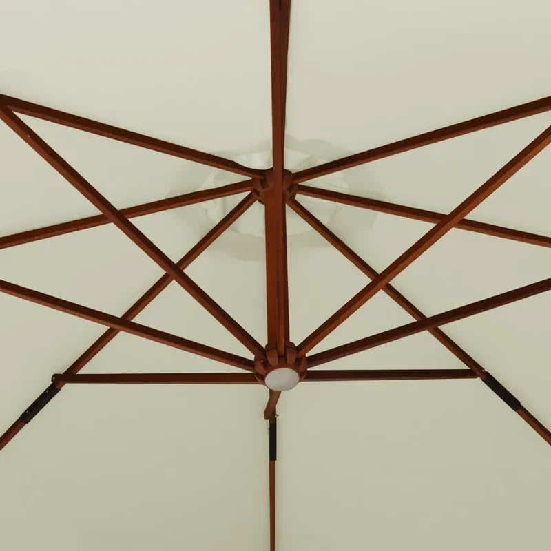 Umbrelă de soare suspendată cu stâlp de lemn, 350 cm, alb
