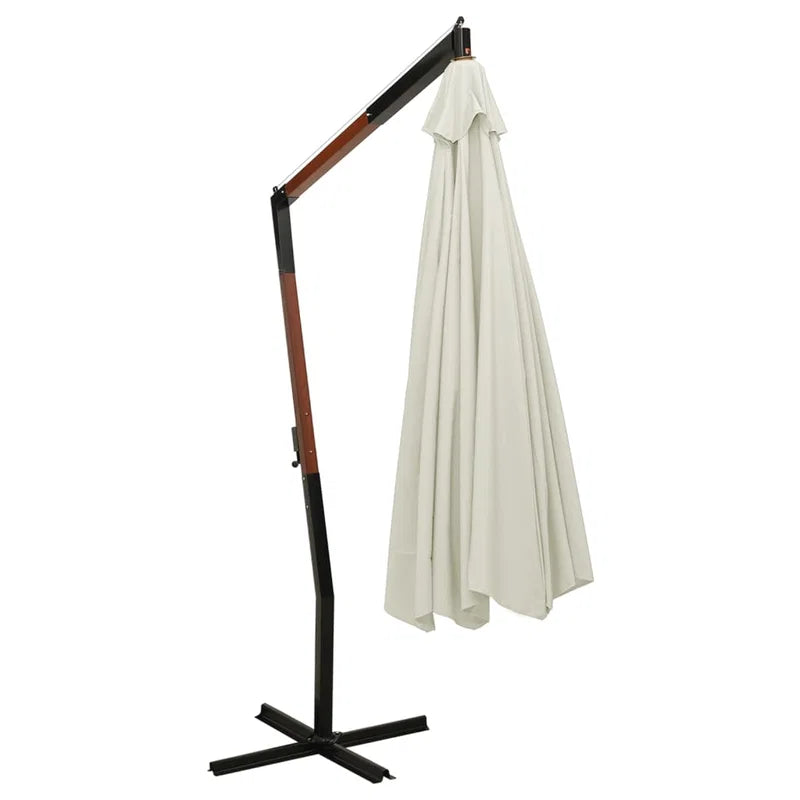 Umbrelă de soare suspendată cu stâlp de lemn, 350 cm, alb