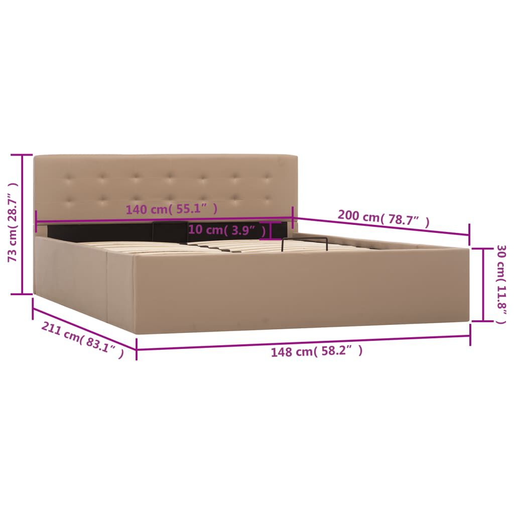 Cadru pat hidraulic, depozitare cappuccino 140x200 cm piele eco