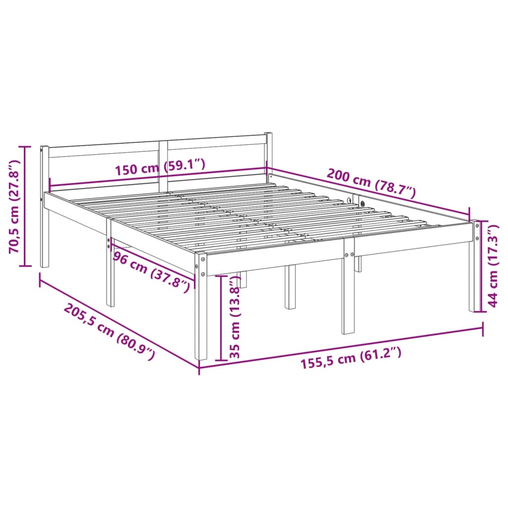 Pat pentru seniori king, alb, 150x200 cm, lemn masiv de pin