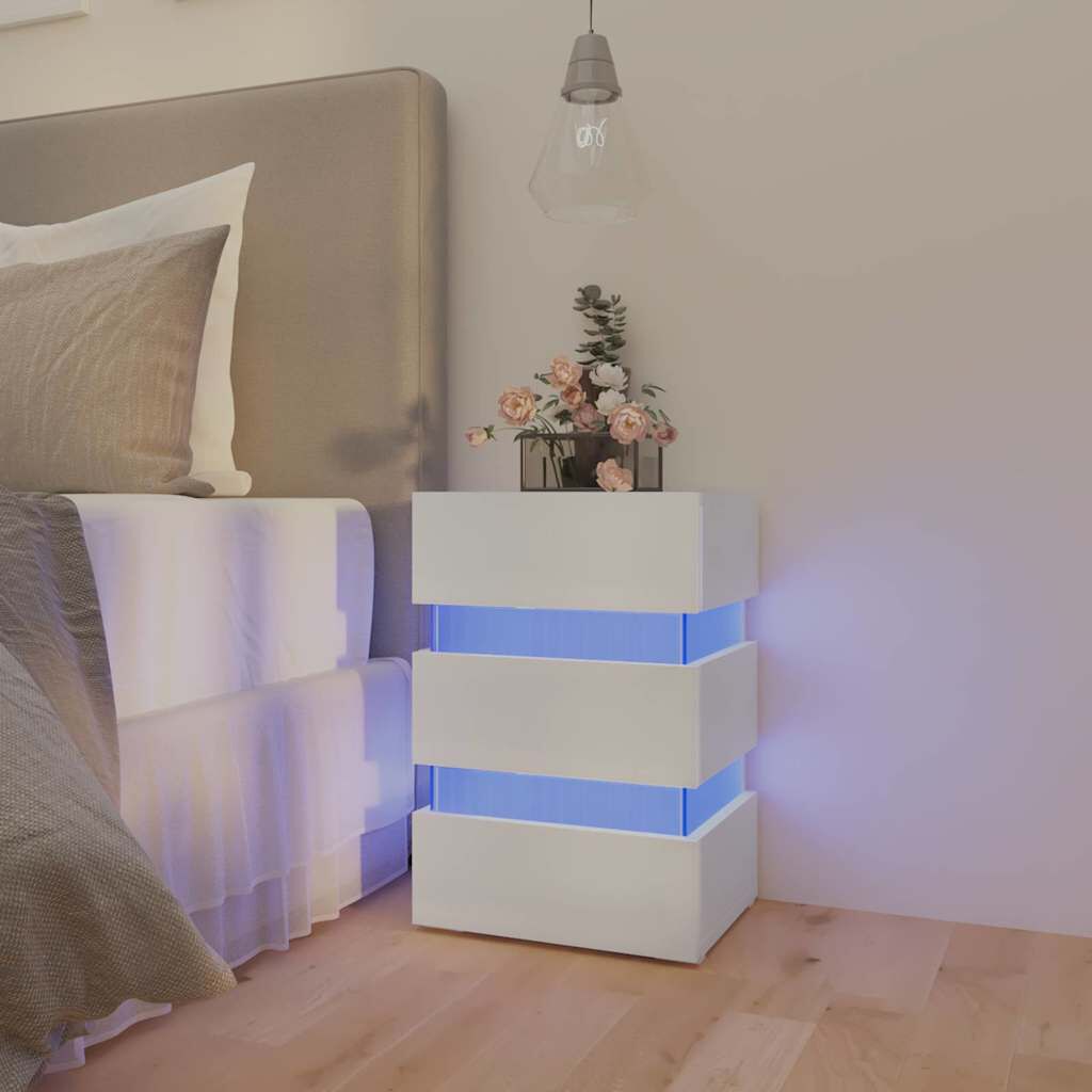 Dulap noptieră cu LED, alb, 45x35x67 cm, lemn prelucrat